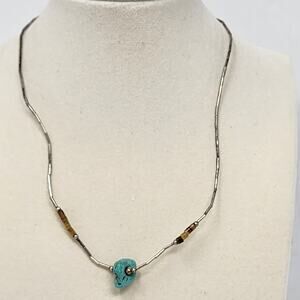 Vintage Sterling Silver Genuine Turquoise Native American Necklace